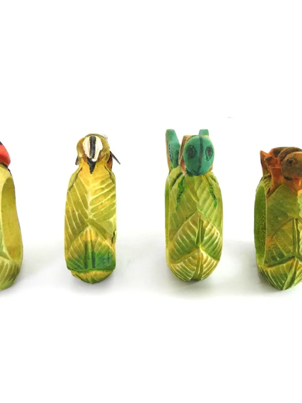 Vintage Hand Carved Wood Insect Napkin Rings Set of 4 Ladybug Ant Bee Grasshoper